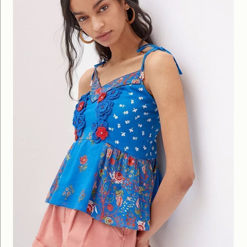 NWT Anthropologie Nikasha Floral Crochet Babydoll Tank XS B-1286
